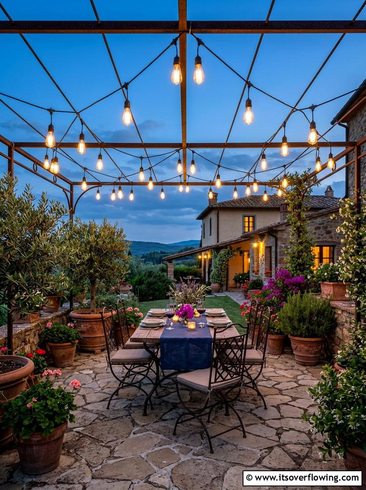 Outdoor String Light - 25 backyard ideas with mediterranean style