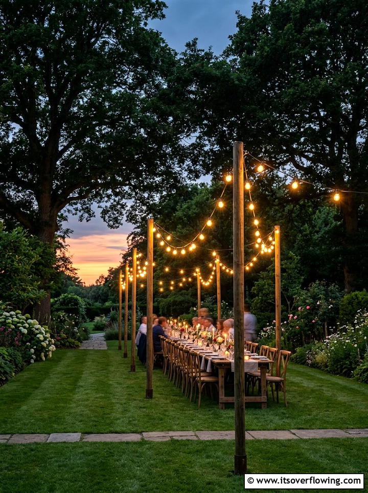 Outdoor String Lighting - 25 backyard decorating ideas with garden party style