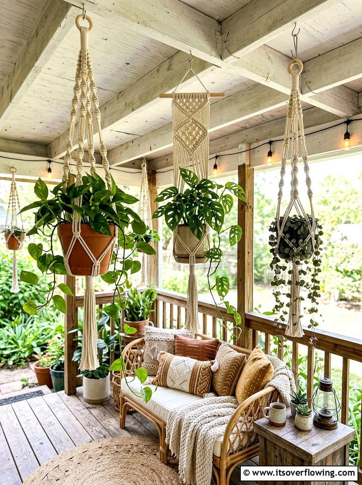 Outdoor String Lights - 25 front porch decor ideas with boho textures