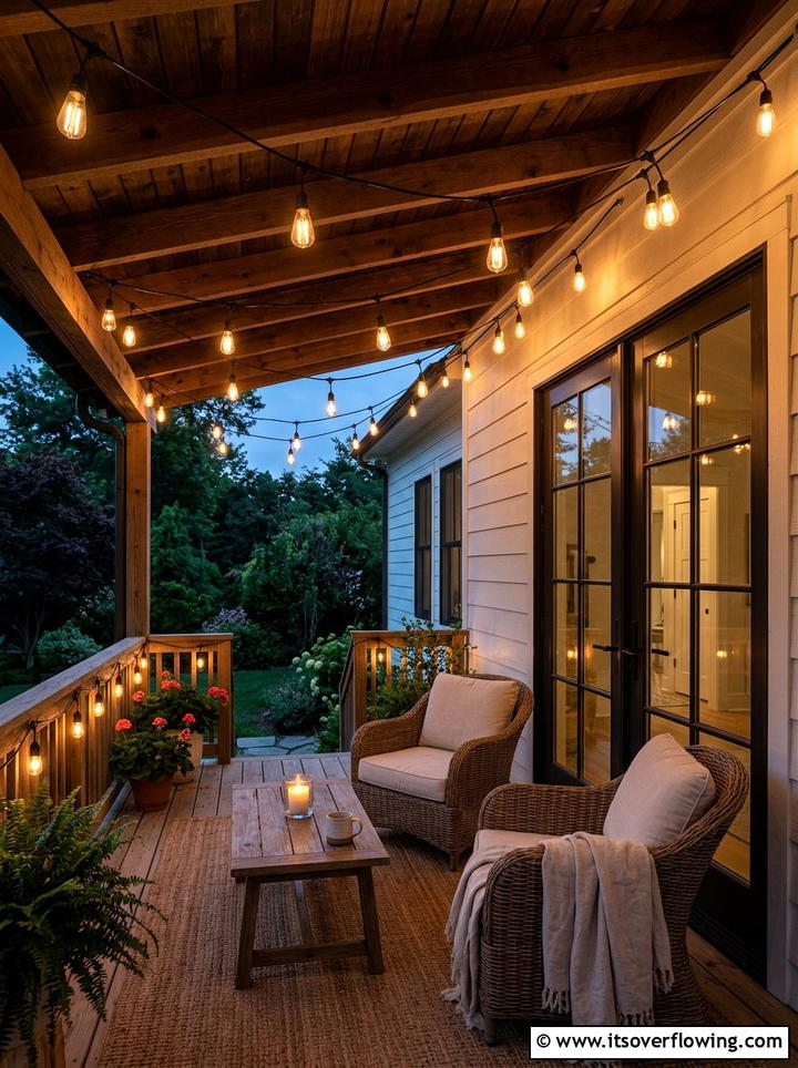 Outdoor String Lights - 25 front porch decor ideas with farmhouse charm