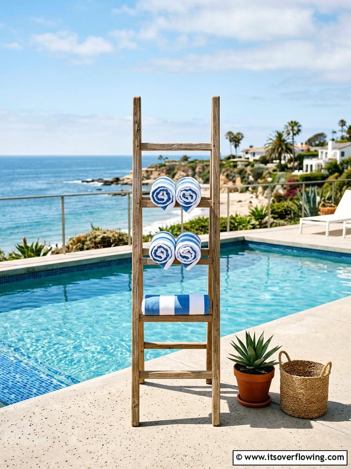 Outdoor Towel Rack Ladder - 25 backyard decorating ideas with vintage ladders