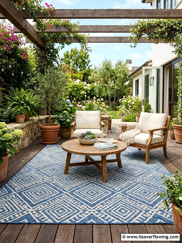Outdoor area rug - 25 garden decor ideas for small gardens