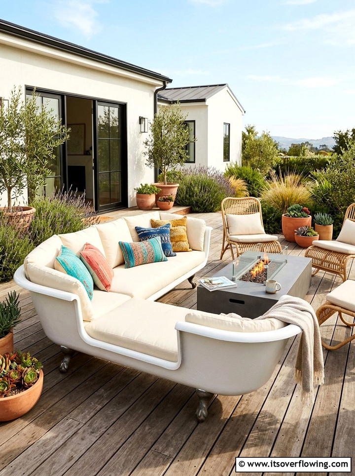 Outdoor bathtub sofa - 25 upcycled garden ideas with old bathtubs