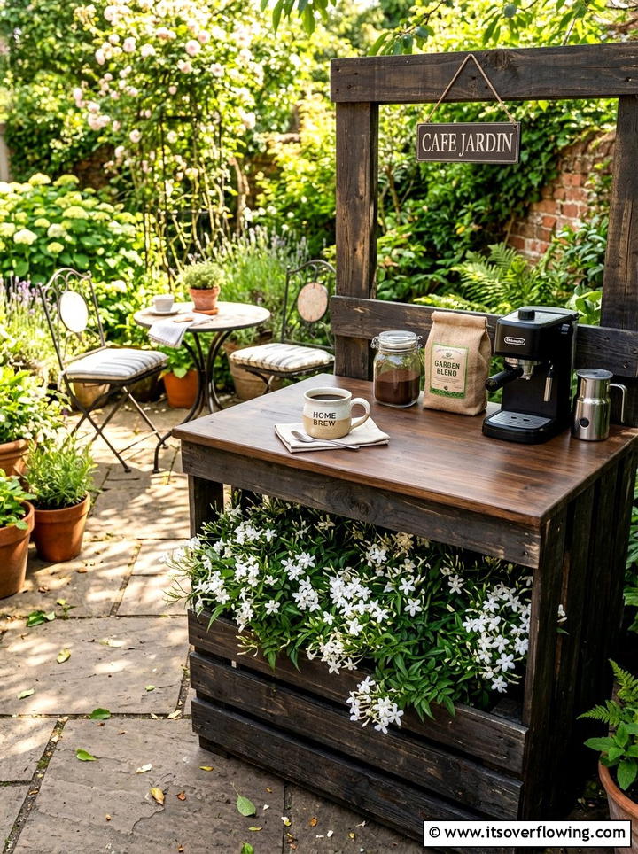 Outdoor coffee station - 25 creative garden ideas with pallet planters