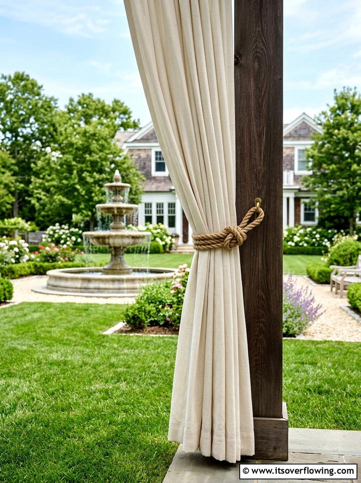 Outdoor curtain tie backs - 25 garden decor ideas with pergola curtains