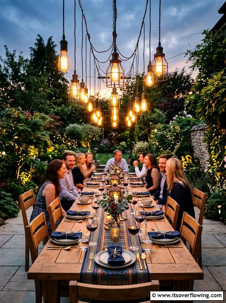 Outdoor dining table lights - 25 backyard decorating ideas with holiday lights