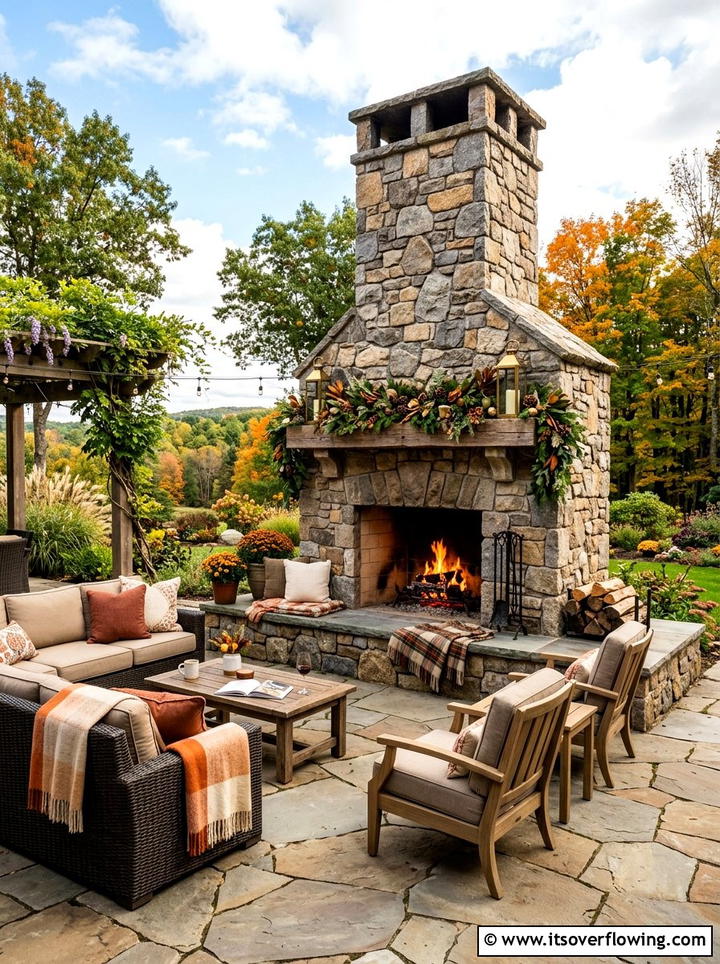 Outdoor fireplace hearth - 25 backyard ideas for fall gatherings