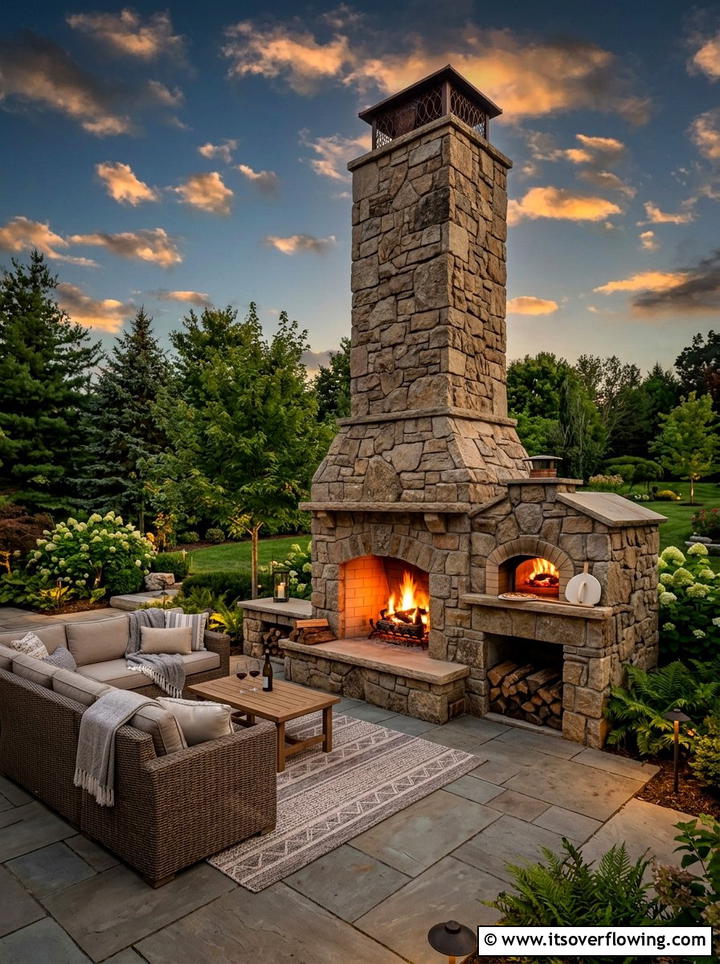 Outdoor fireplace with pizza oven - 25 backyard ideas with pizza oven