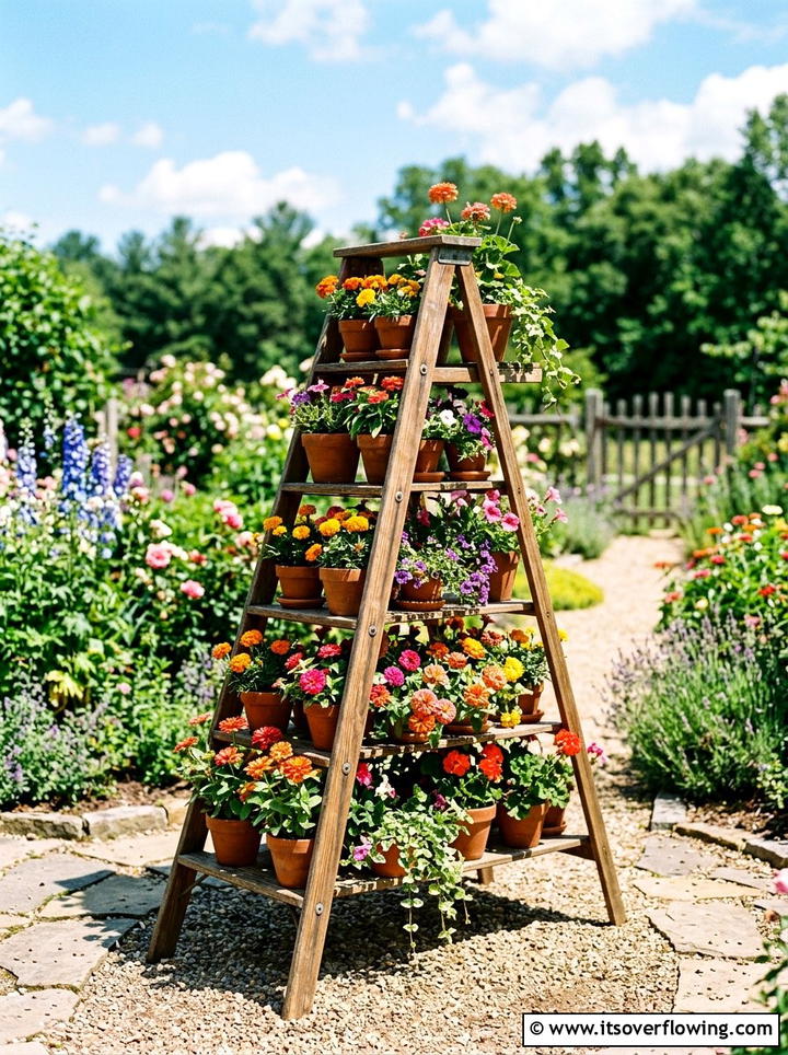Outdoor flower ladder - 25 creative garden ideas with ladder planters