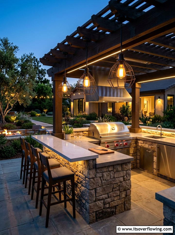 Outdoor kitchen lights - 25 backyard decorating ideas with hanging lights