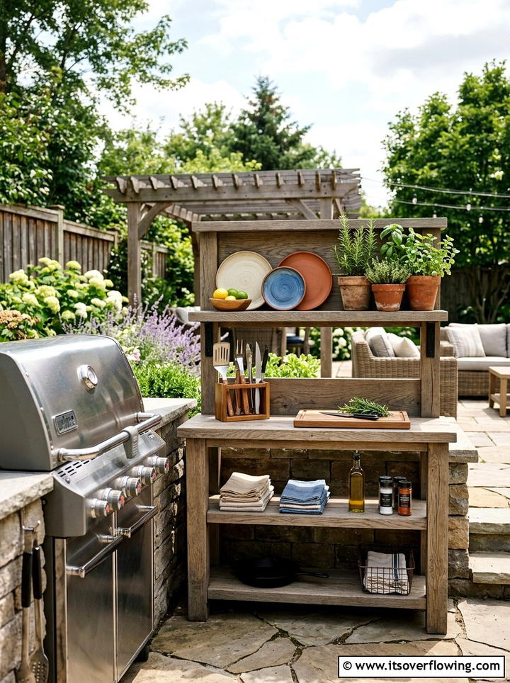 Outdoor kitchen shelf - 25 recycled garden ideas with old shelves