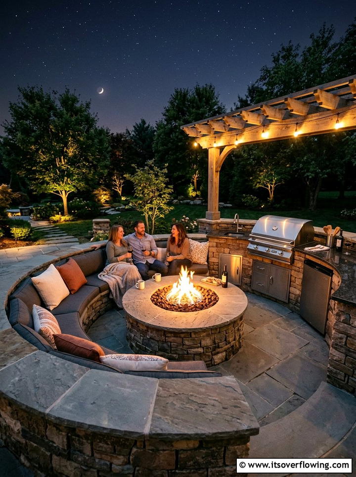 Outdoor kitchen with integrated fire pit - 25 garden design ideas for outdoor kitchens