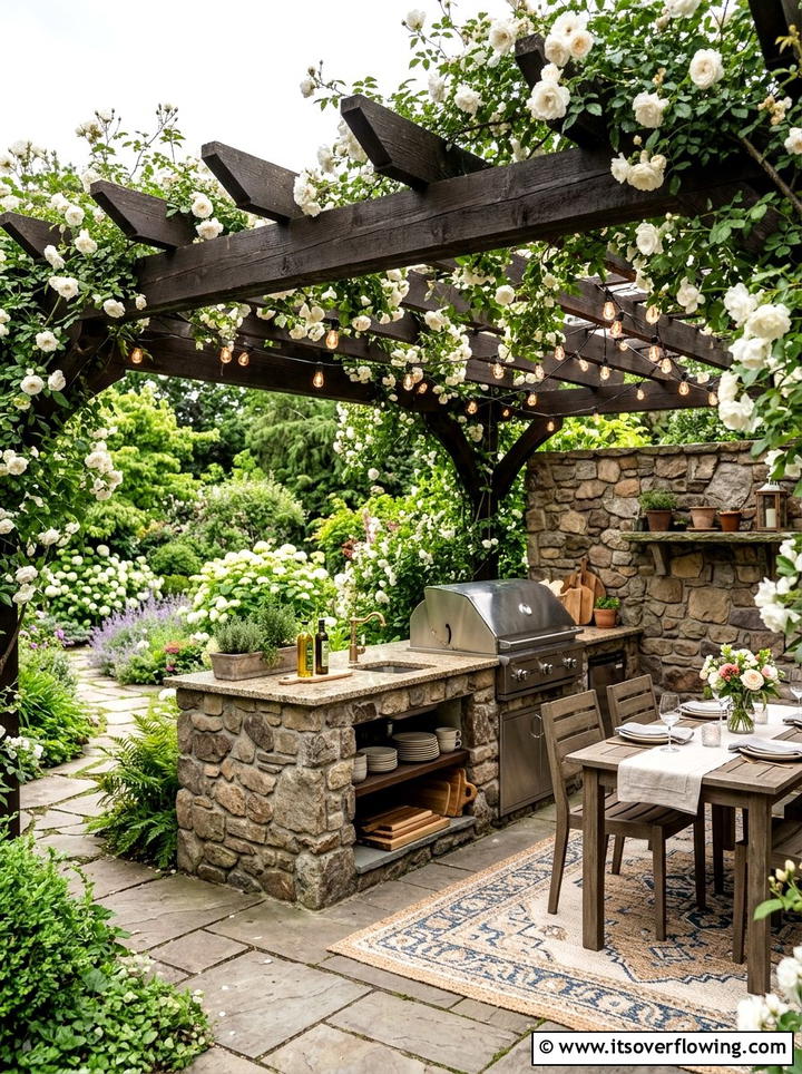 Outdoor kitchen with pergola - 25 backyard ideas with outdoor kitchen