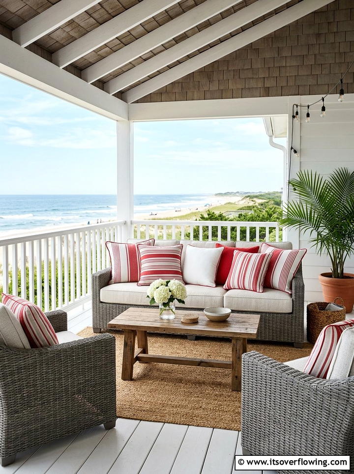 Outdoor pillows with stripes - 25 front porch ideas with patriotic decor