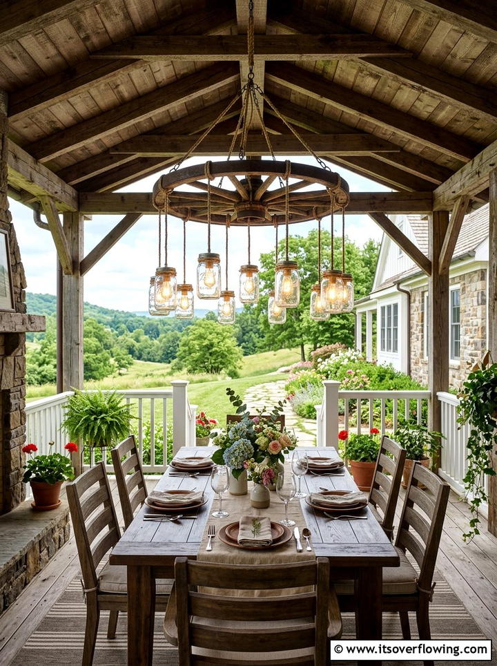 Outdoor porch mason jar chandelier - 25 garden ideas with mason jar lanterns
