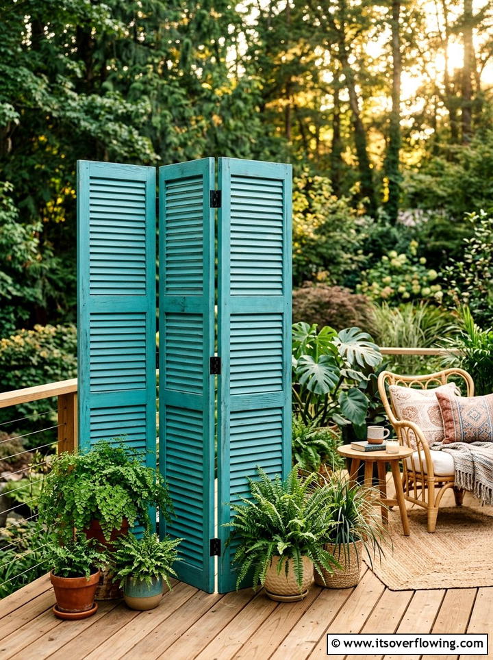 Outdoor privacy screen - 25 upcycled garden ideas with old shutters