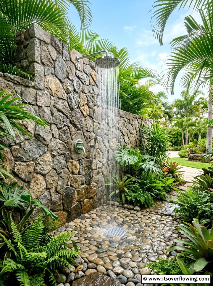 Outdoor rainfall shower - 25 backyard decorating ideas with tropical accents
