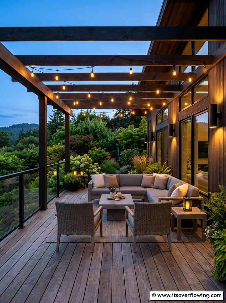 Outdoor sectional with fire pit - 25 backyard decorating ideas with cozy lounge setup