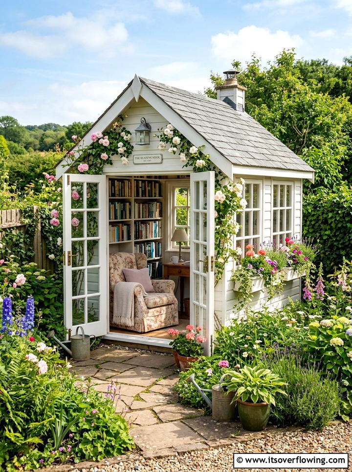 Outdoor she shed library - 25 backyard ideas with reading nook