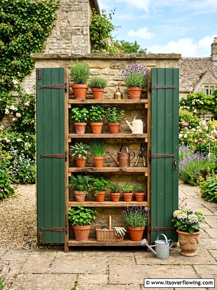 Outdoor shelving unit - 25 upcycled garden ideas with old shutters