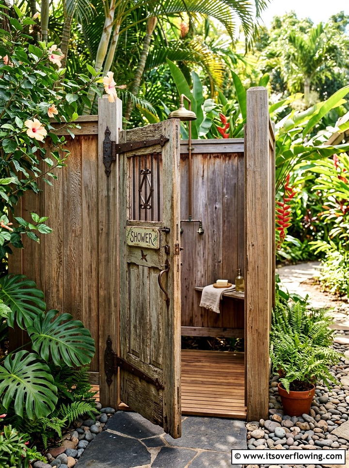 Outdoor shower door - 25 upcycled garden ideas with old gates