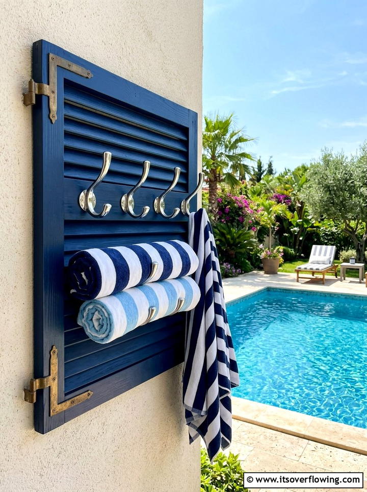 Outdoor towel holder - 25 upcycled garden ideas with old shutters
