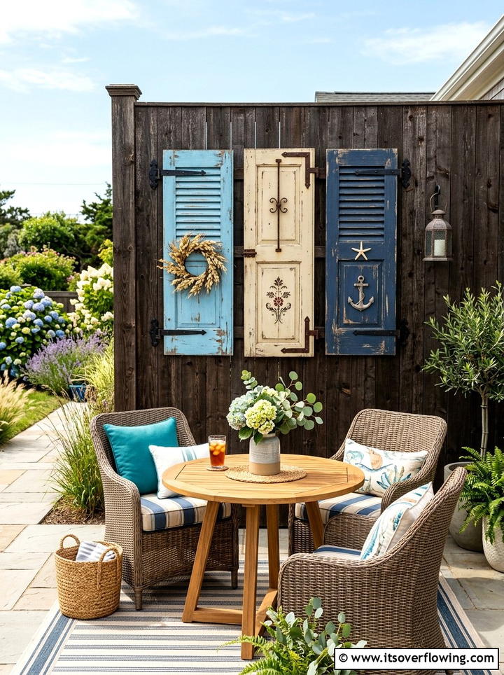 Outdoor wall decor - 25 upcycled garden ideas with old shutters