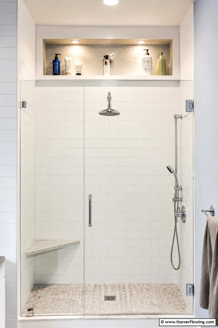 Overhead Niches for Elevated Storage - 30 Shower Storage Ideas to Declutter Your Bathroom