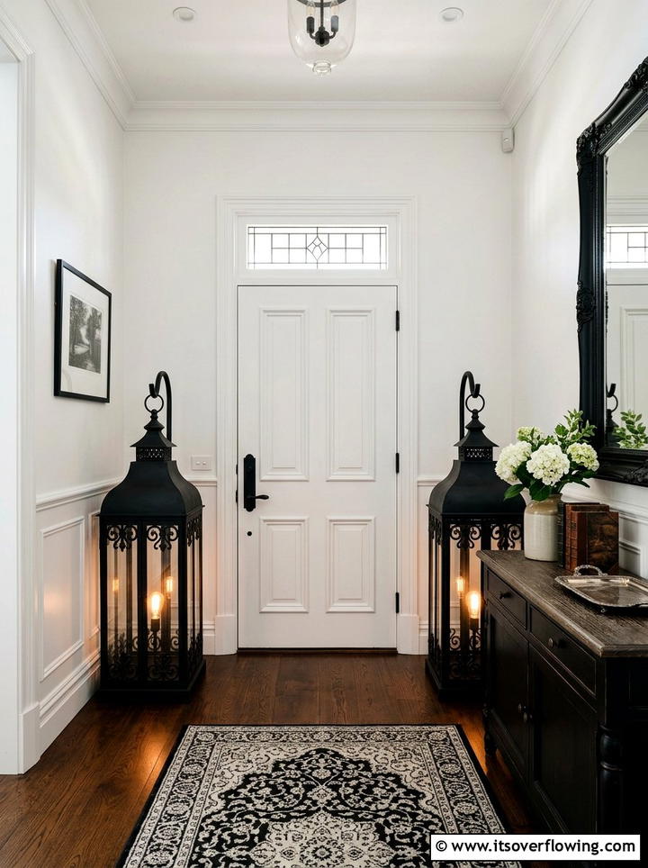 Oversized Black Lanterns - 25 front porch ideas with black and white theme