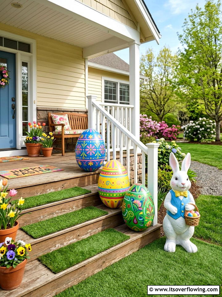 Oversized Easter Egg Yard Art - 25 front porch decor ideas for easter