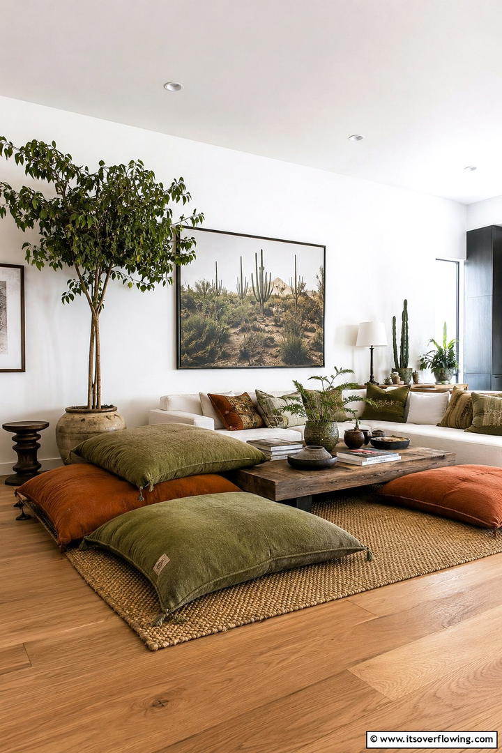 Oversized Floor Pillows - 50 Living Room Fall Decor Ideas for Cozy Autumn Updates