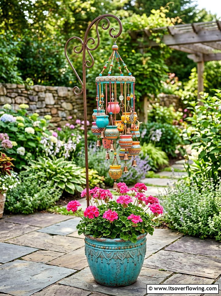 Oversized Flower Pot Chime - 25 backyard decorating ideas with wind chimes