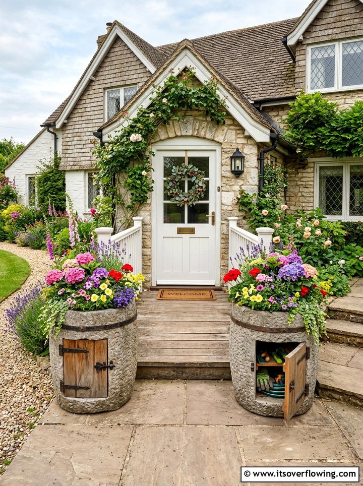 Oversized Planter Storage - 25 front porch ideas with package drop zone