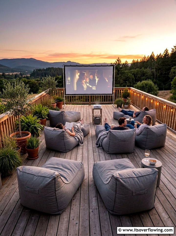 Oversized bean bag chairs - 25 backyard ideas with outdoor movie setup