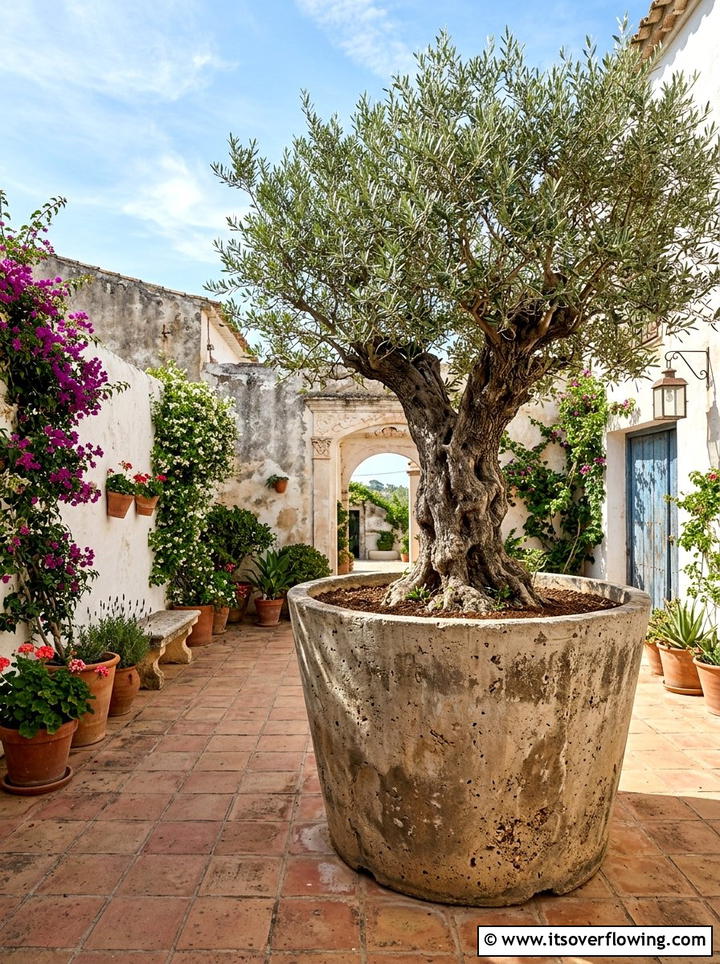 Oversized concrete planter olive tree - 25 garden ideas with concrete planters