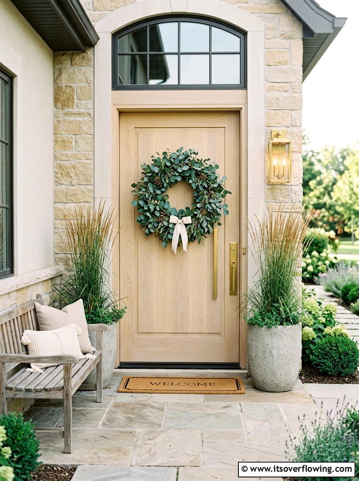 Oversized eucalyptus wreath - 25 front porch decor ideas with wreaths