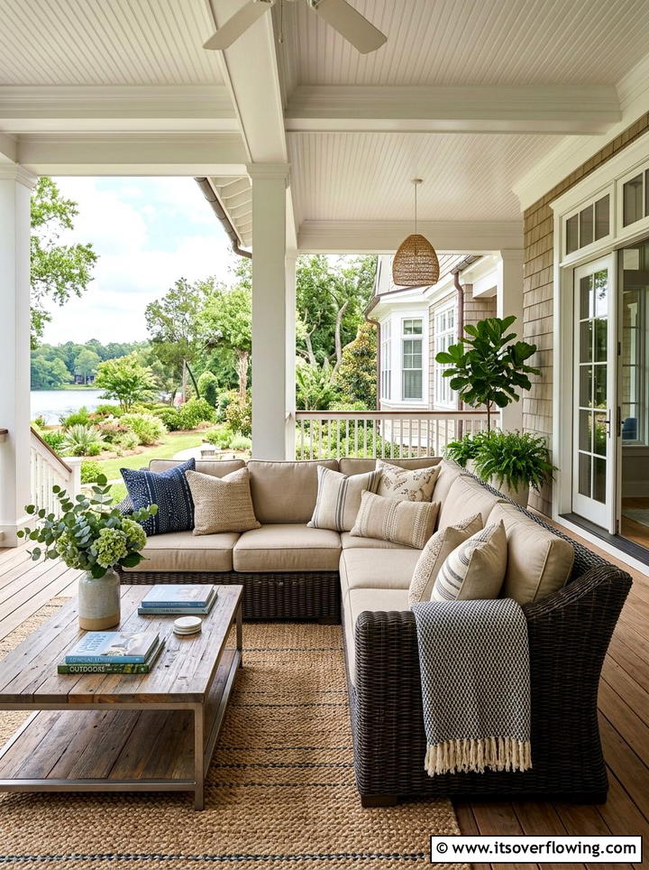 Oversized porch sofa - 25 front porch decor ideas with cushions