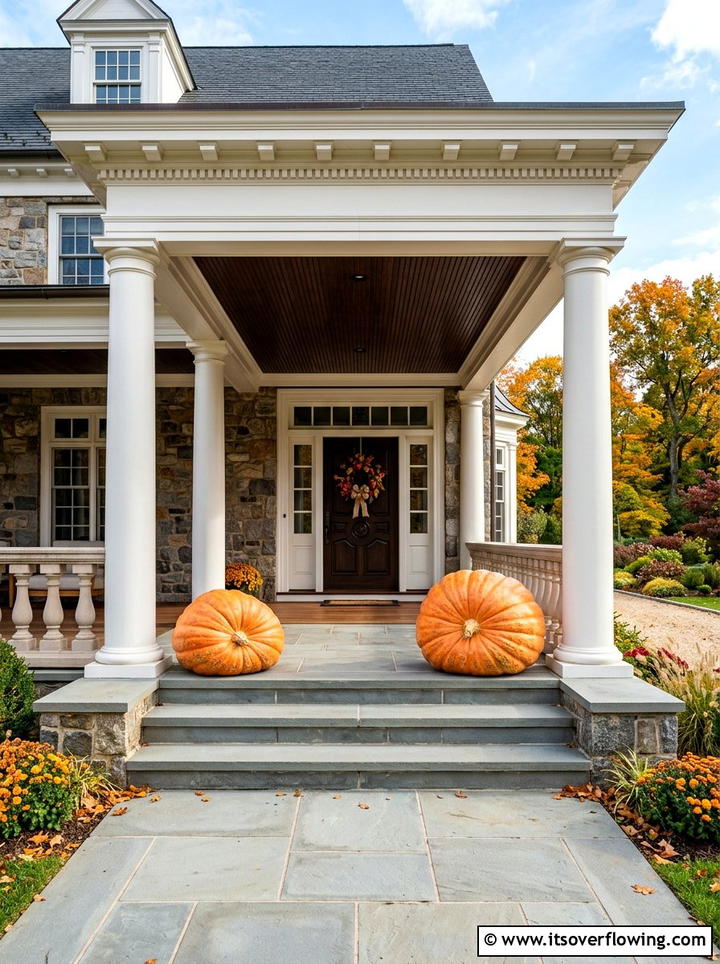 Oversized pumpkin porch - 25 front porch ideas with pumpkins