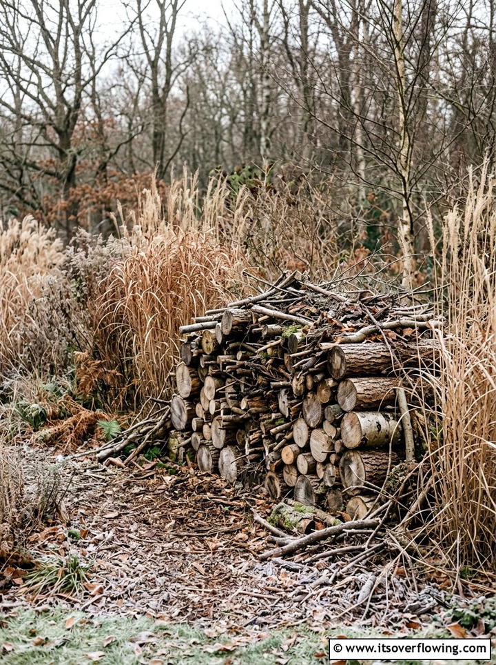 Overwintering Log Pile - 25 creative garden ideas with butterfly habitats