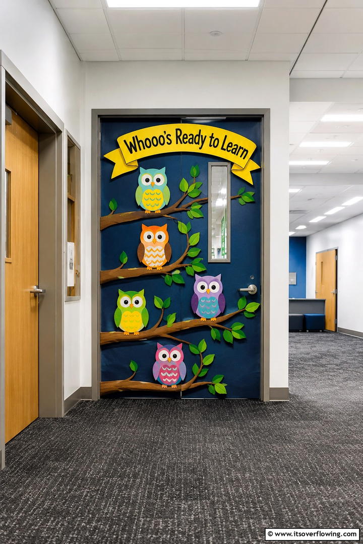 Owl Wisdom Display - 50 Fall Door Decor Classroom Ideas for Cozy Entryways