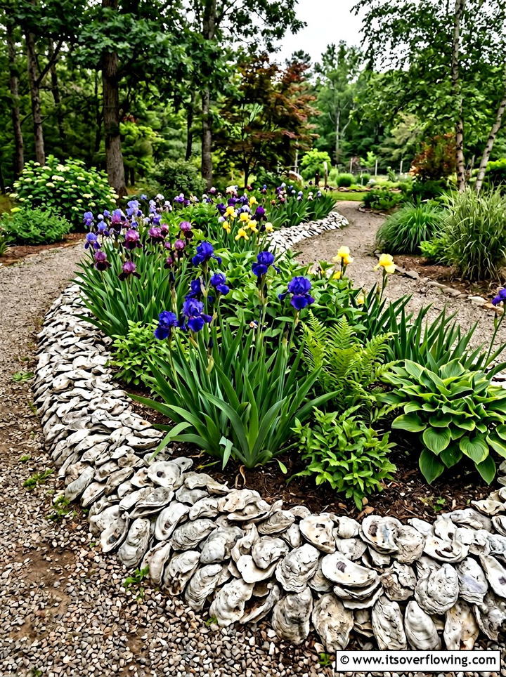Oyster shell layer for garden drainage - 25 garden ideas with shell borders