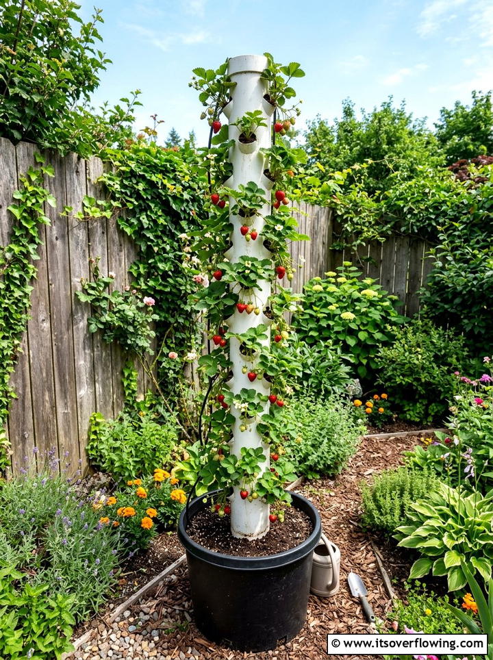 PVC Pipe Strawberry Tower - 25 recycled garden ideas for small spaces