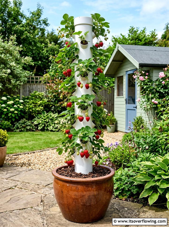 PVC Pipe Strawberry Tower - 25 upcycled garden ideas for community gardens