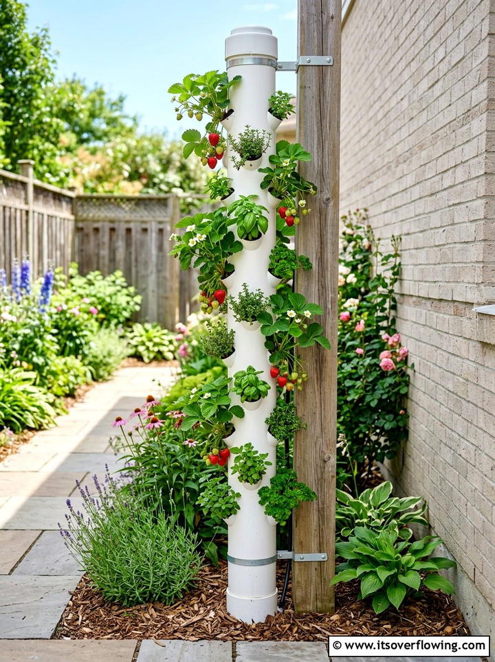 PVC Pipe Vertical Planter - 25 garden ideas with low cost materials