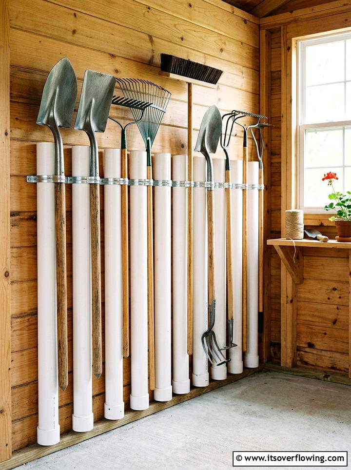 PVC pipe vertical storage - 25 upcycled garden ideas with tool storage