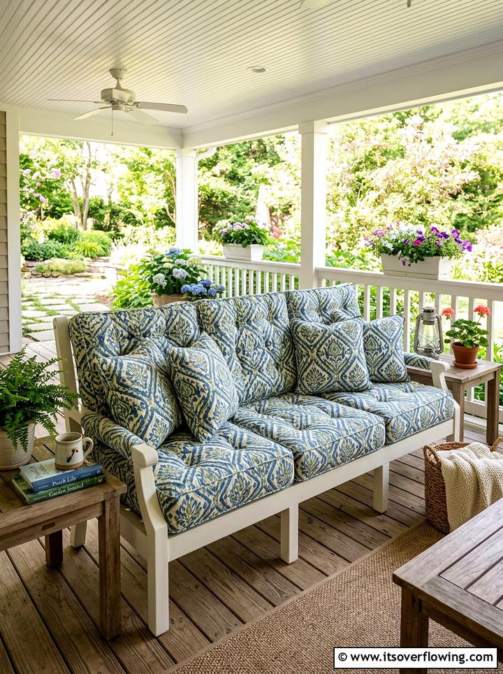 Padded Upholstered Porch Bench - 25 front porch ideas with bench seating