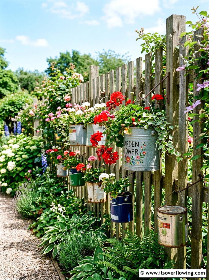 Paint can flower bucket - 25 cheap garden ideas with repurposed containers
