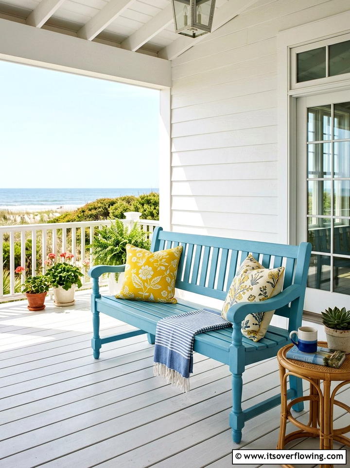 Painted Blue Porch Bench - 25 front porch decor ideas with antique benches