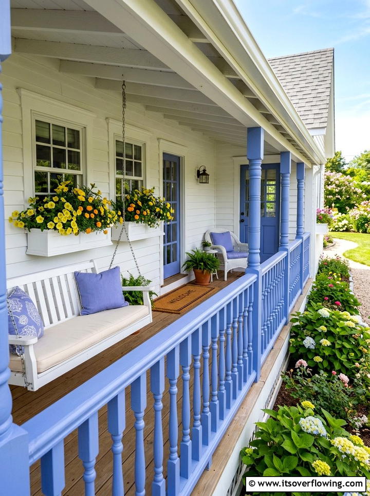 Painted Blue Porch Railing - 25 front porch ideas with railings