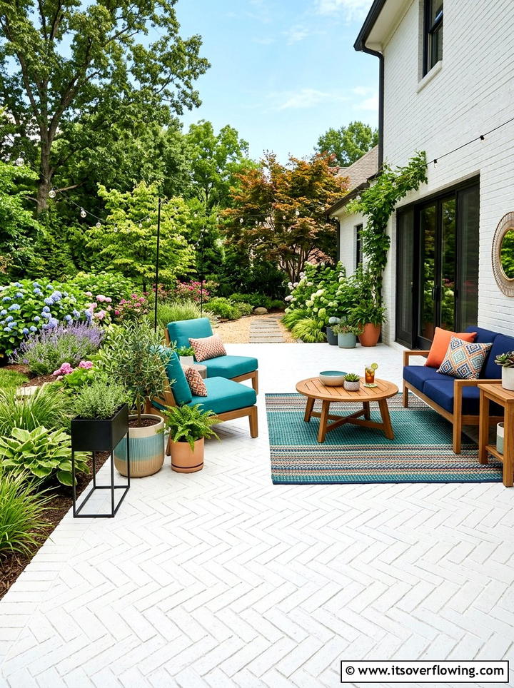 Painted Brick Patio - 25 backyard ideas with brick patio